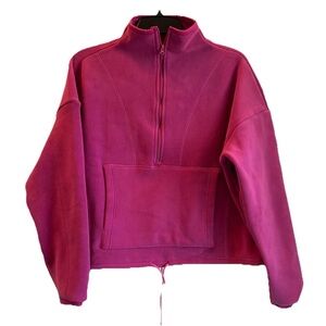 Qinsen Pink Fleece Half Zip Pullover Cropped Sweatshirt Size S